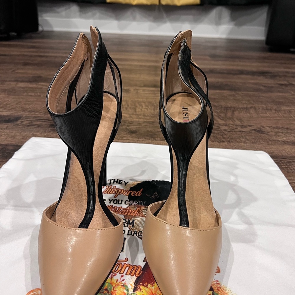Elegant Beige and Black Women's Heels